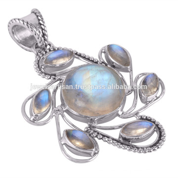 Rainbow moonstone 925 Sterling Silver Pendant